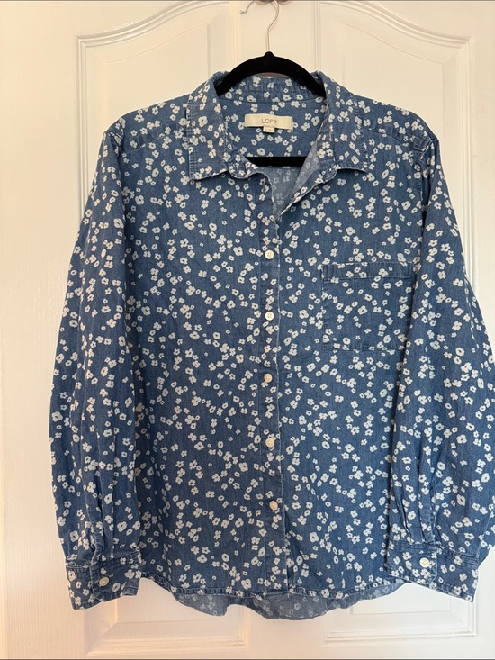LOFT Tops - LOFT Blue Floral Button-Down Shirt